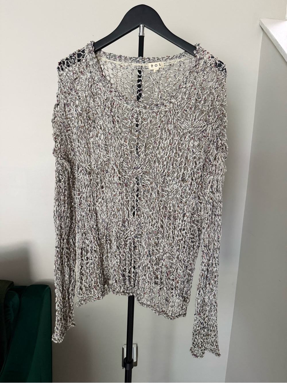 POL Open-Weave Lightweight Sweater - Cream & Gray
